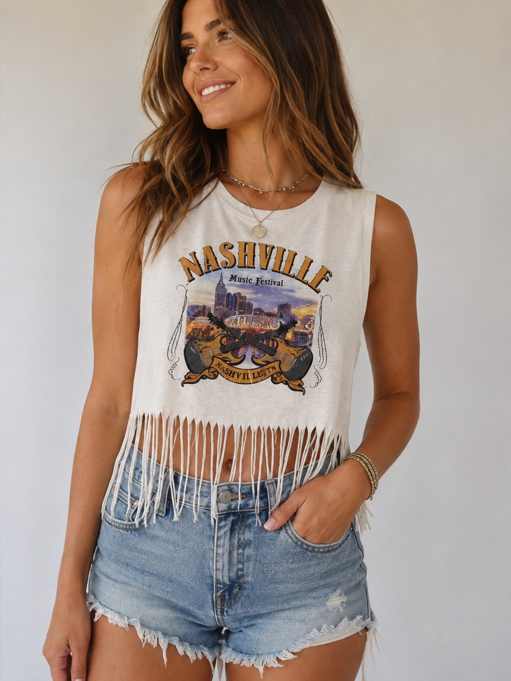 Nashville Music Festival‎ Crop Tank With Fray